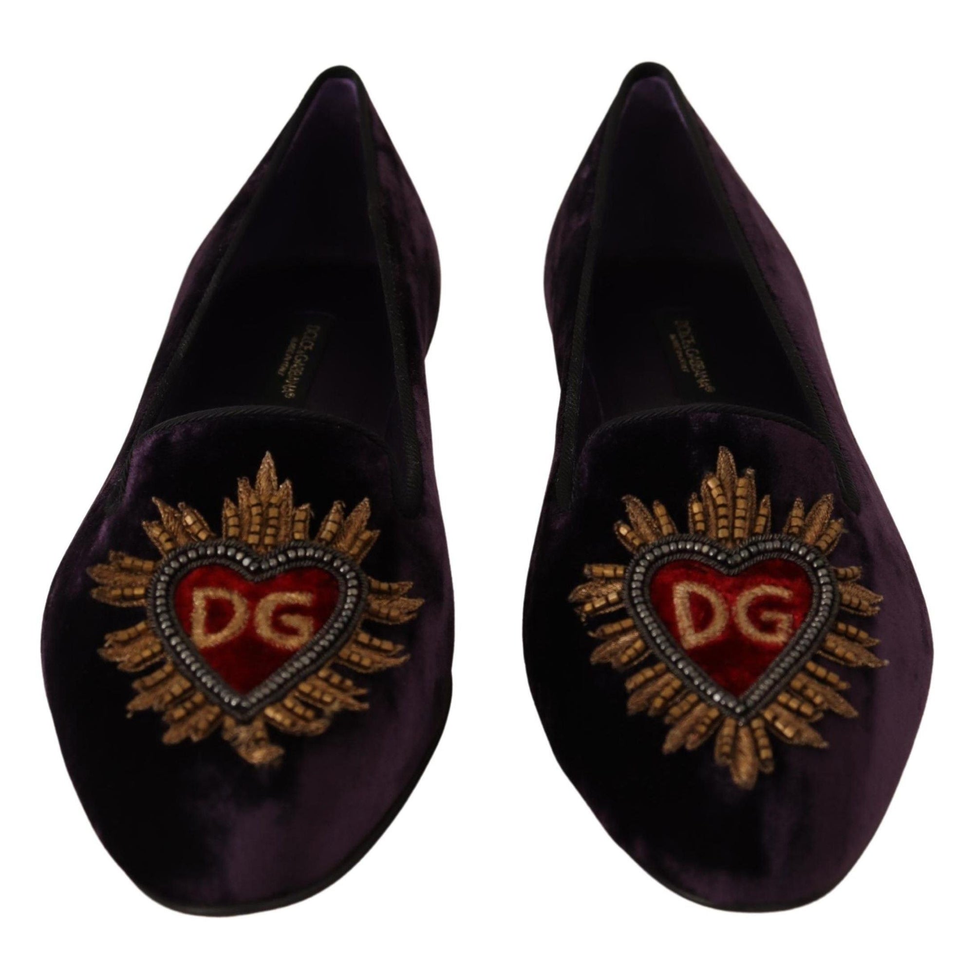 Dolce &amp; Gabbana Chic Purple Velvet Loafers with Heart Detail