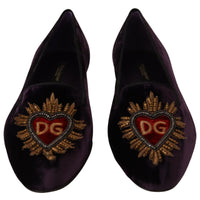 Dolce & Gabbana Chic Purple Velvet Loafers with Heart Detail