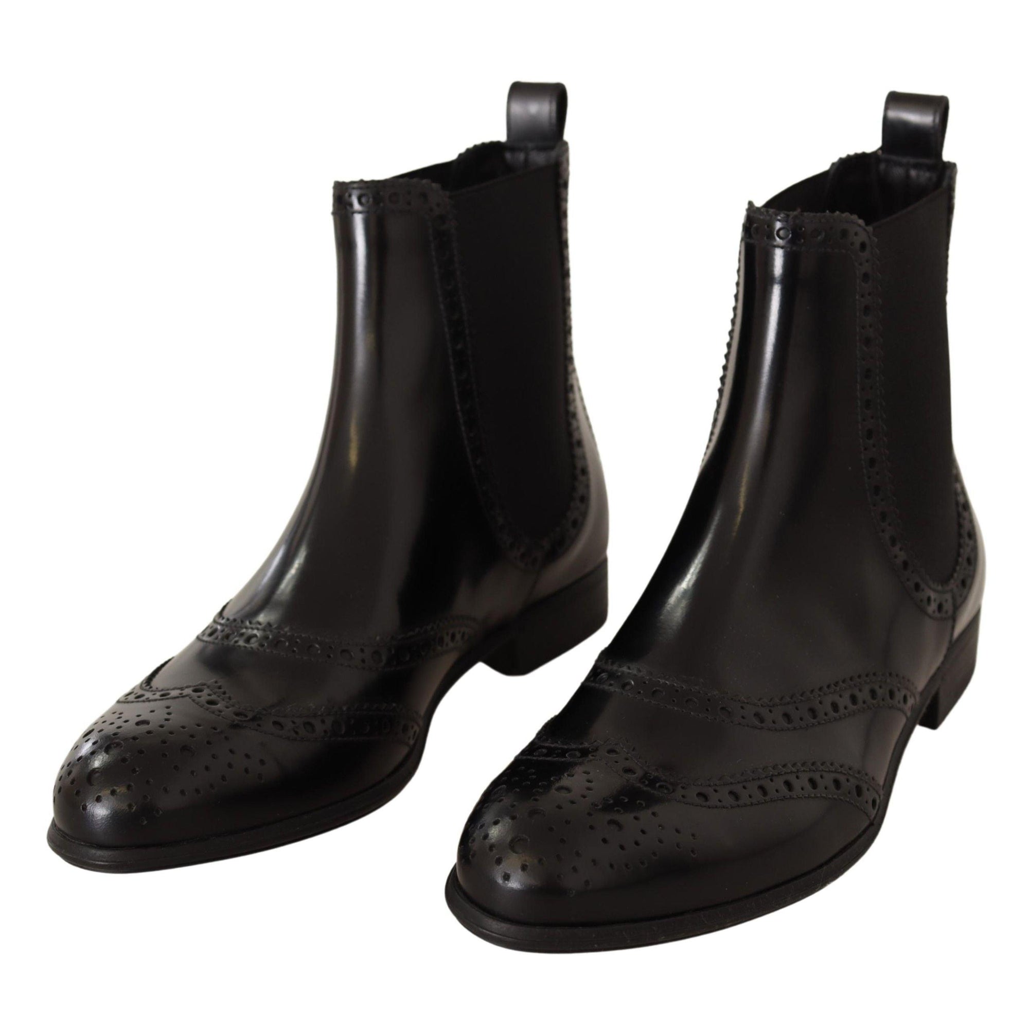 Dolce &amp; Gabbana Elegant Black Ankle Wingtip Oxford Boots