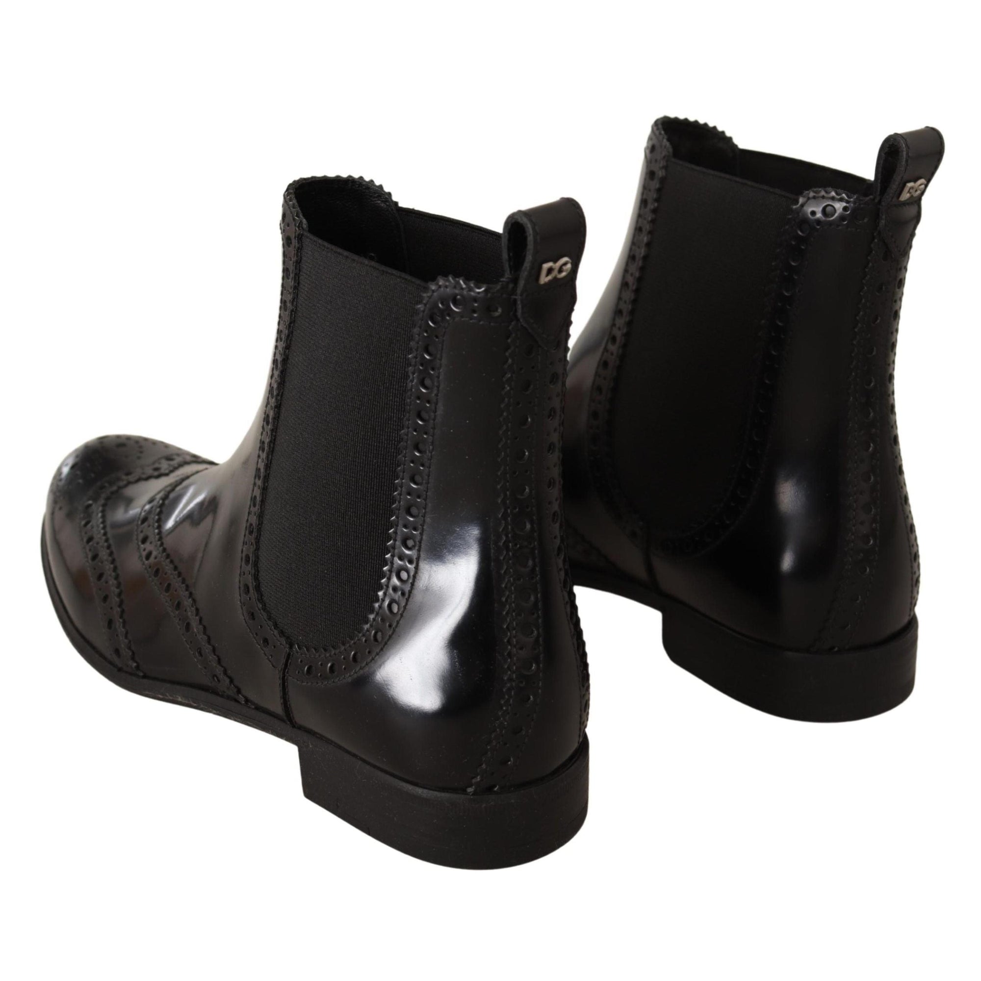 Dolce &amp; Gabbana Elegant Black Ankle Wingtip Oxford Boots