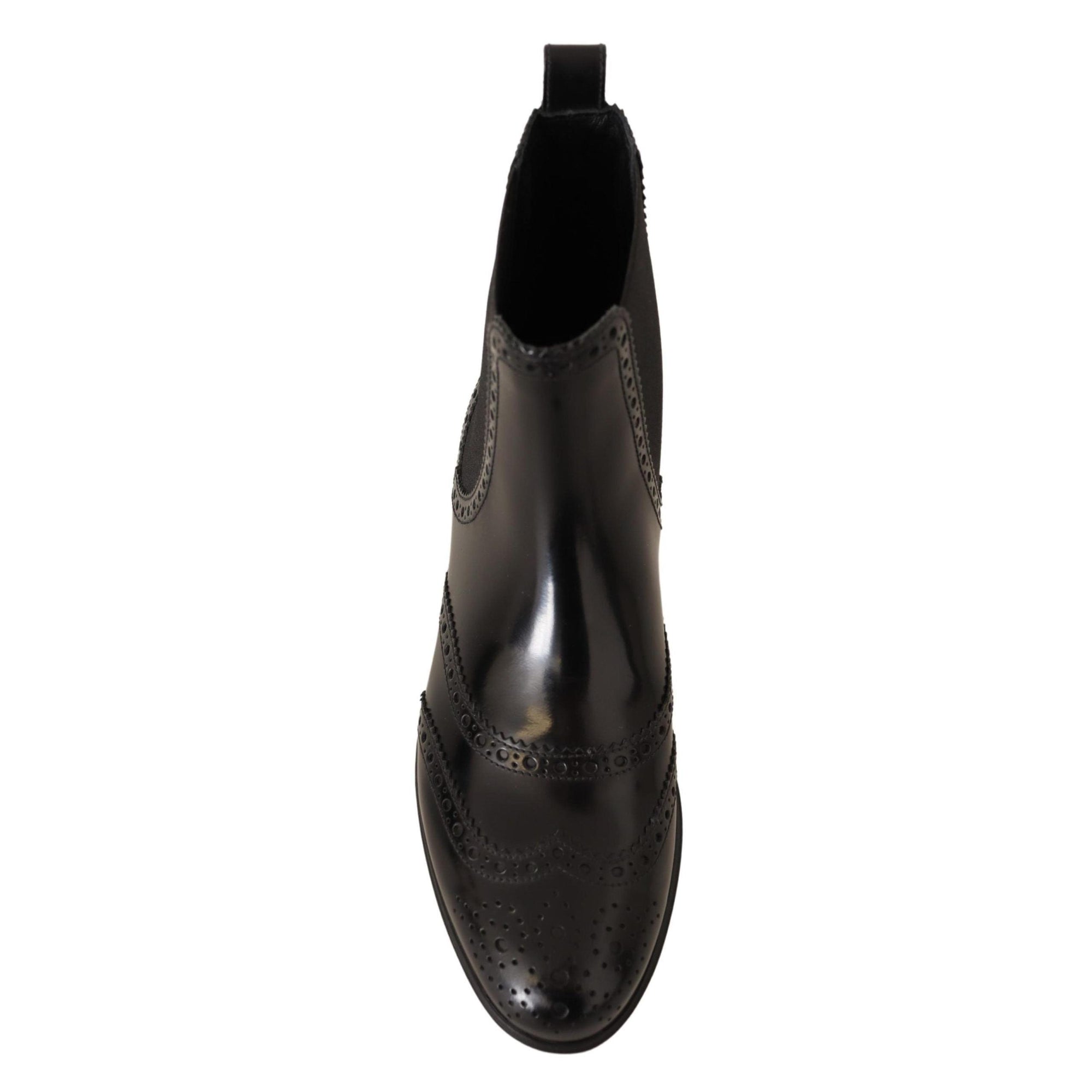 Dolce &amp; Gabbana Elegant Black Ankle Wingtip Oxford Boots