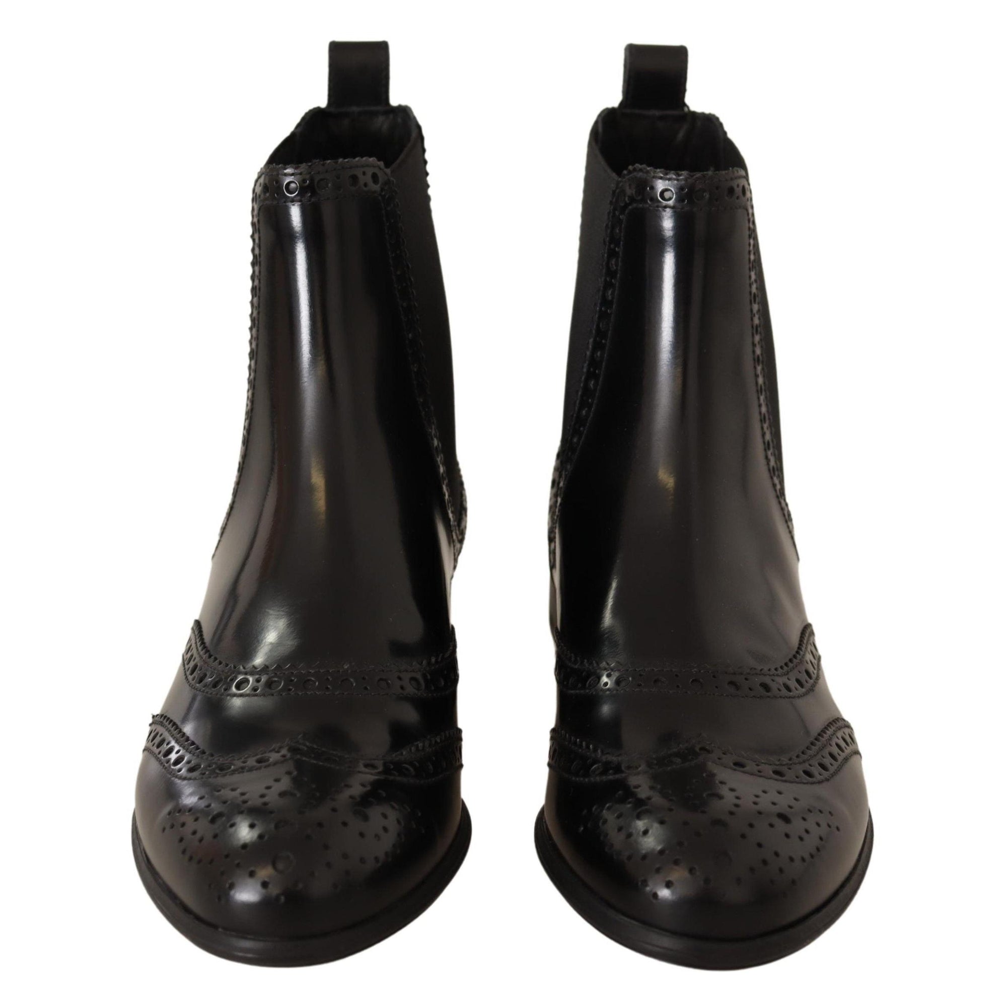 Dolce &amp; Gabbana Elegant Black Ankle Wingtip Oxford Boots