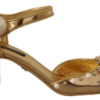 Dolce & Gabbana Elegant Gold Leather Block Heels with Crystals