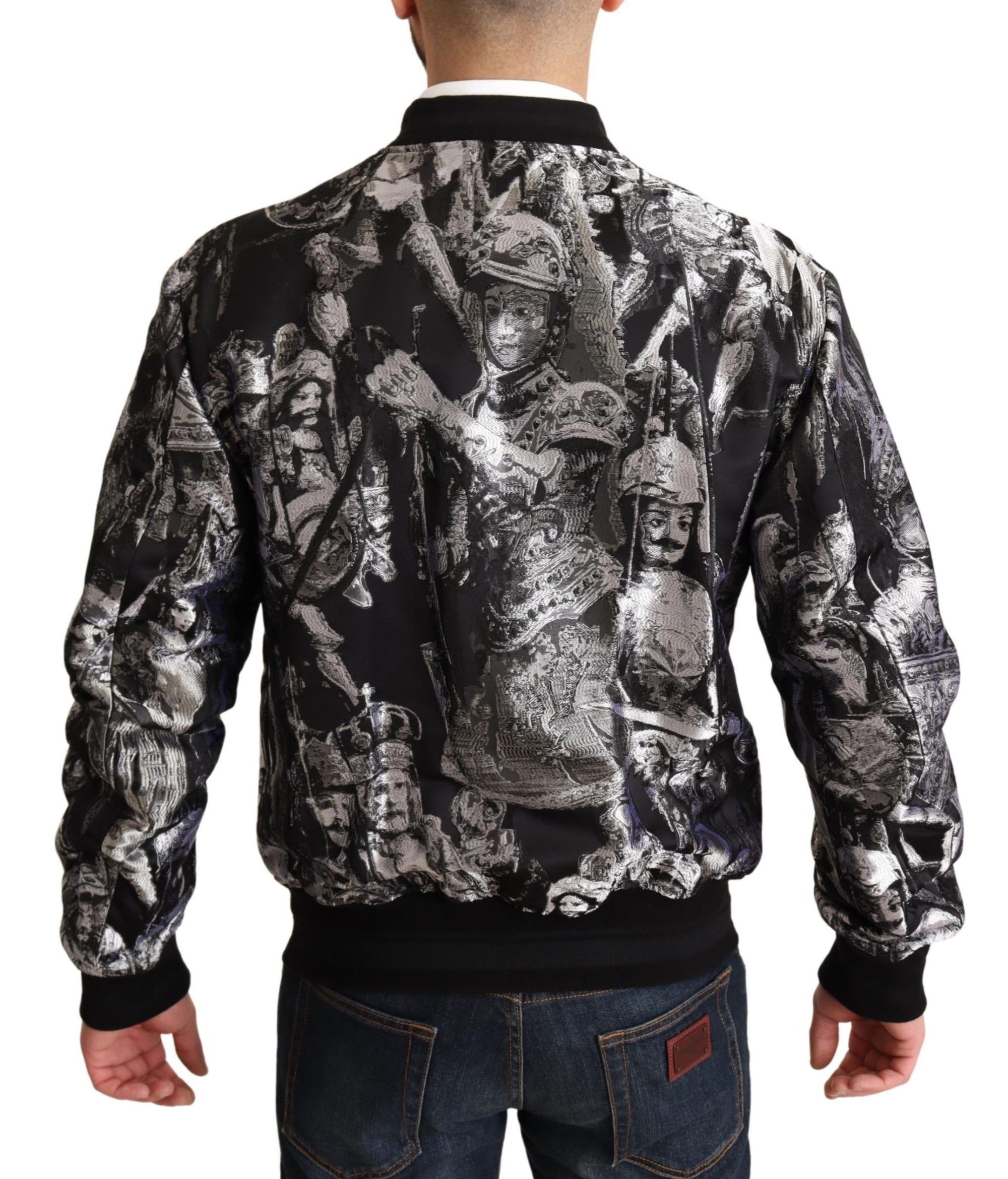 Dolce &amp; Gabbana Elegant Black Bomber Jacket with Silver Details