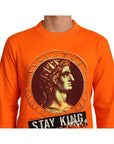 Dolce & Gabbana Regal Crewneck Cotton Sweater in Orange