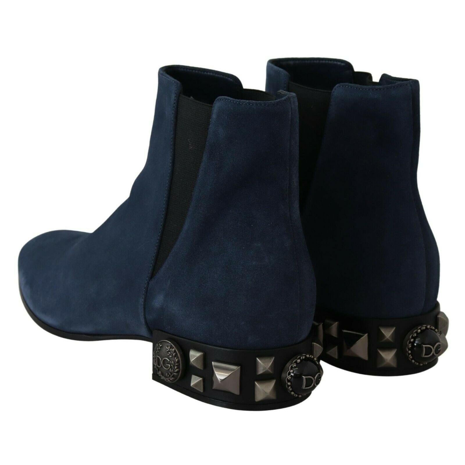Dolce &amp; Gabbana Chic Blue Suede Mid-Calf Boots with Stud Details