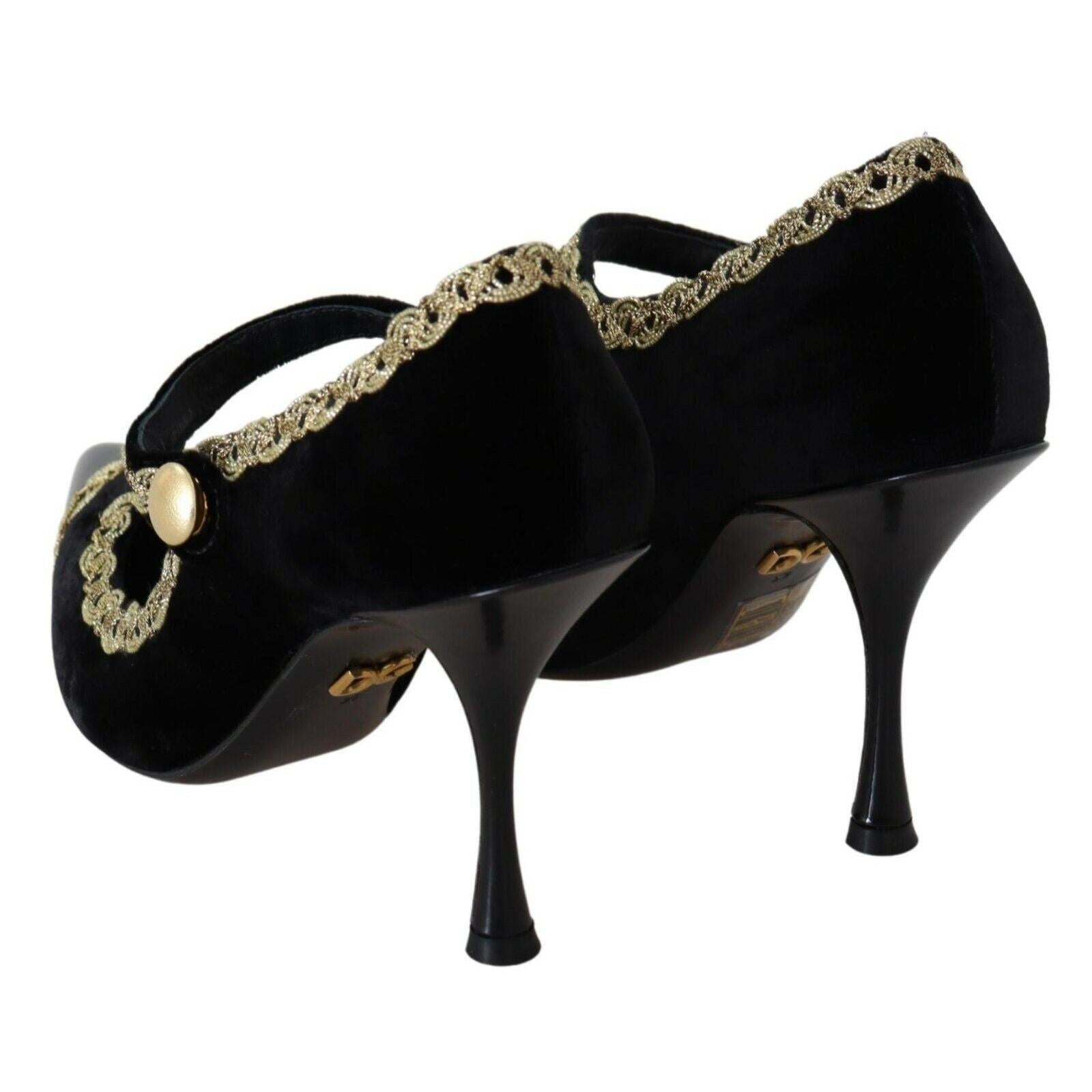 Dolce &amp; Gabbana Elegant Gold-Embroidered Black Velvet Pumps