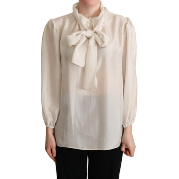 Dolce & Gabbana Elegant Light Gray Silk Ascot Blouse