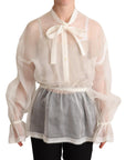 Dolce & Gabbana Elegant White Silk-Cotton Ascot Blouse