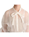 Dolce & Gabbana Elegant White Silk-Cotton Ascot Blouse