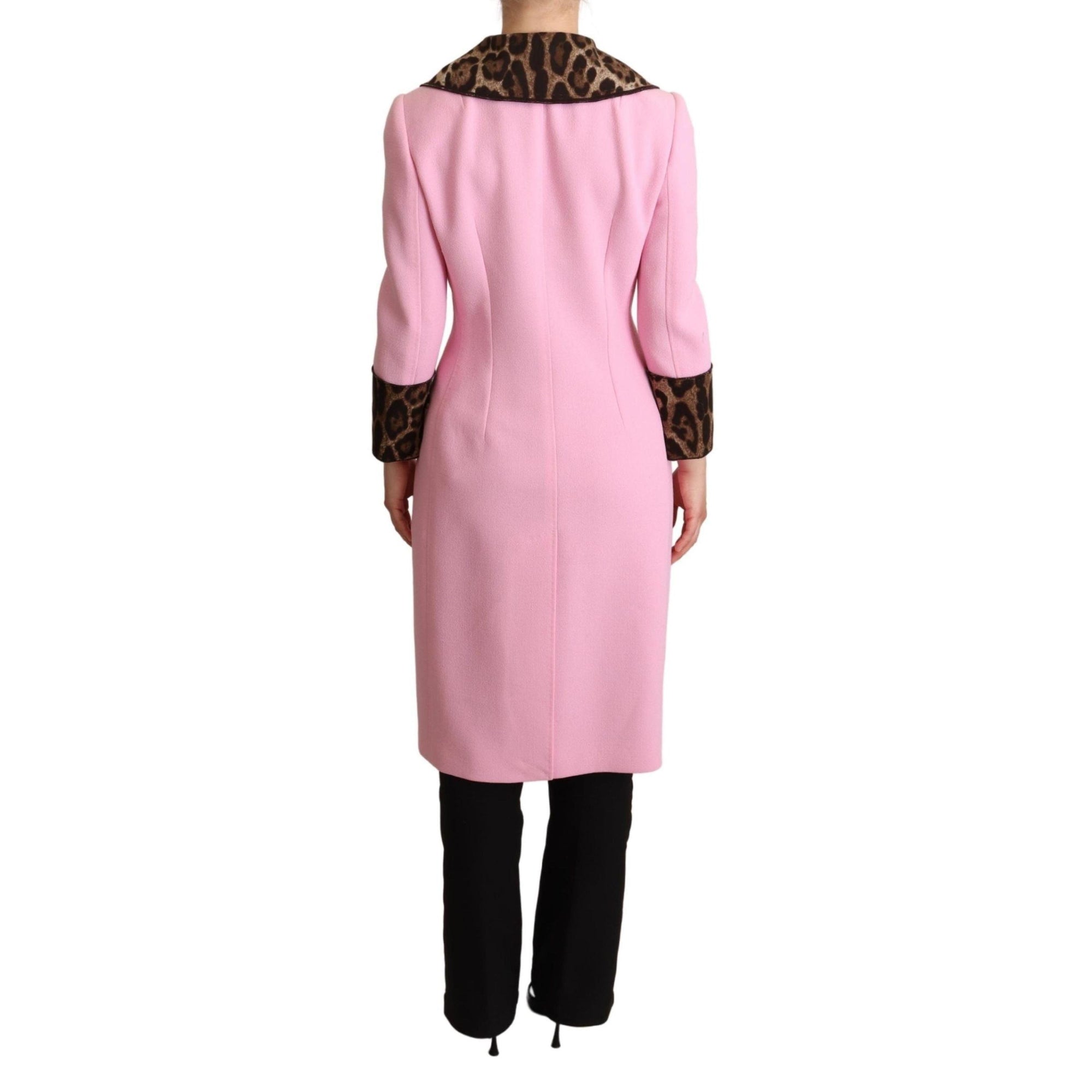 Dolce &amp; Gabbana Chic Pink Leopard Trench with Crystal Buttons