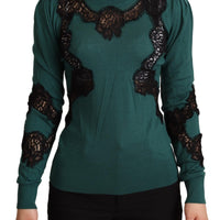 Dolce & Gabbana Elegant Green Pullover with Black Lace Detail