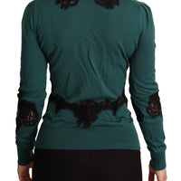 Dolce & Gabbana Elegant Green Pullover with Black Lace Detail