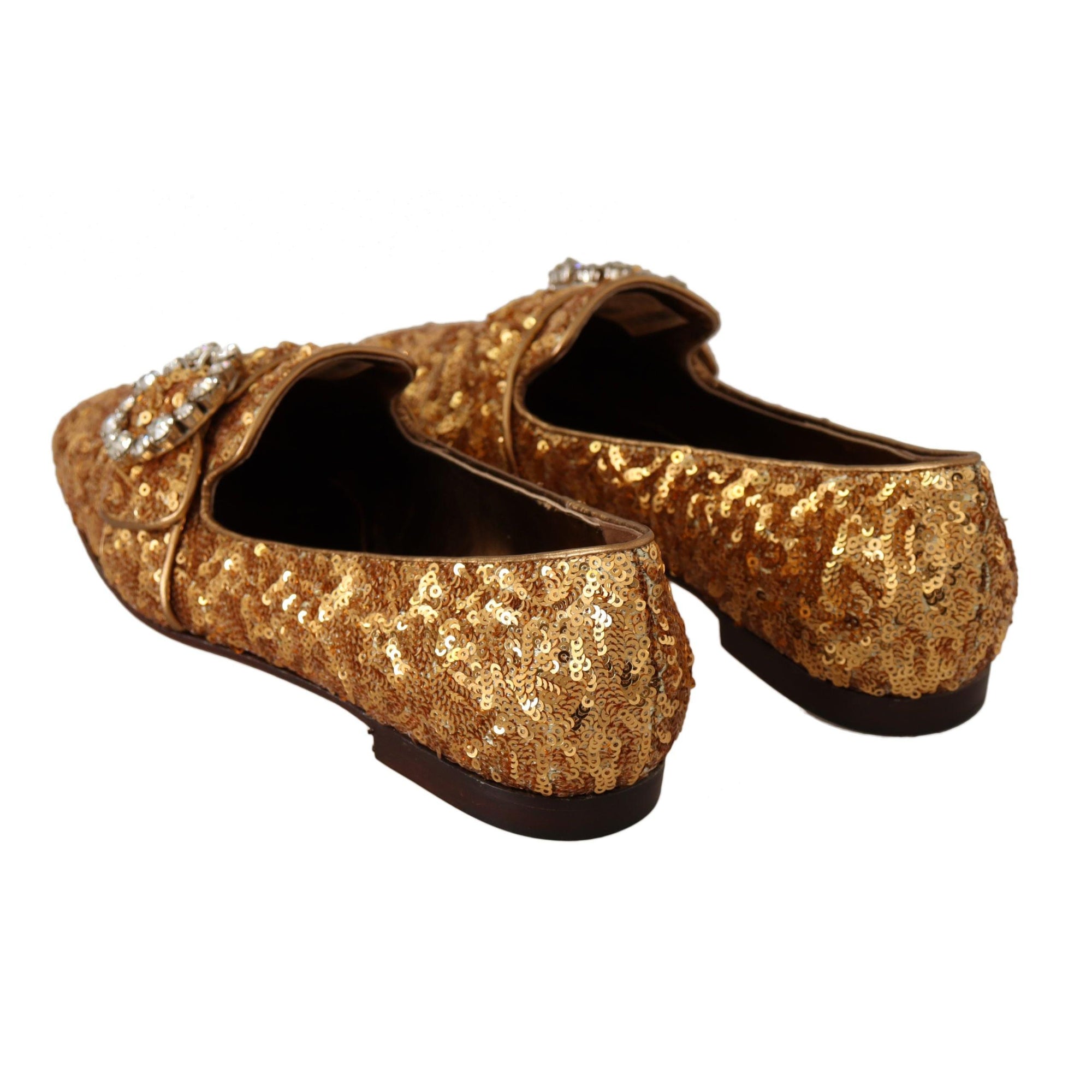Dolce &amp; Gabbana Elegant Gold Sequin Crystal Flats