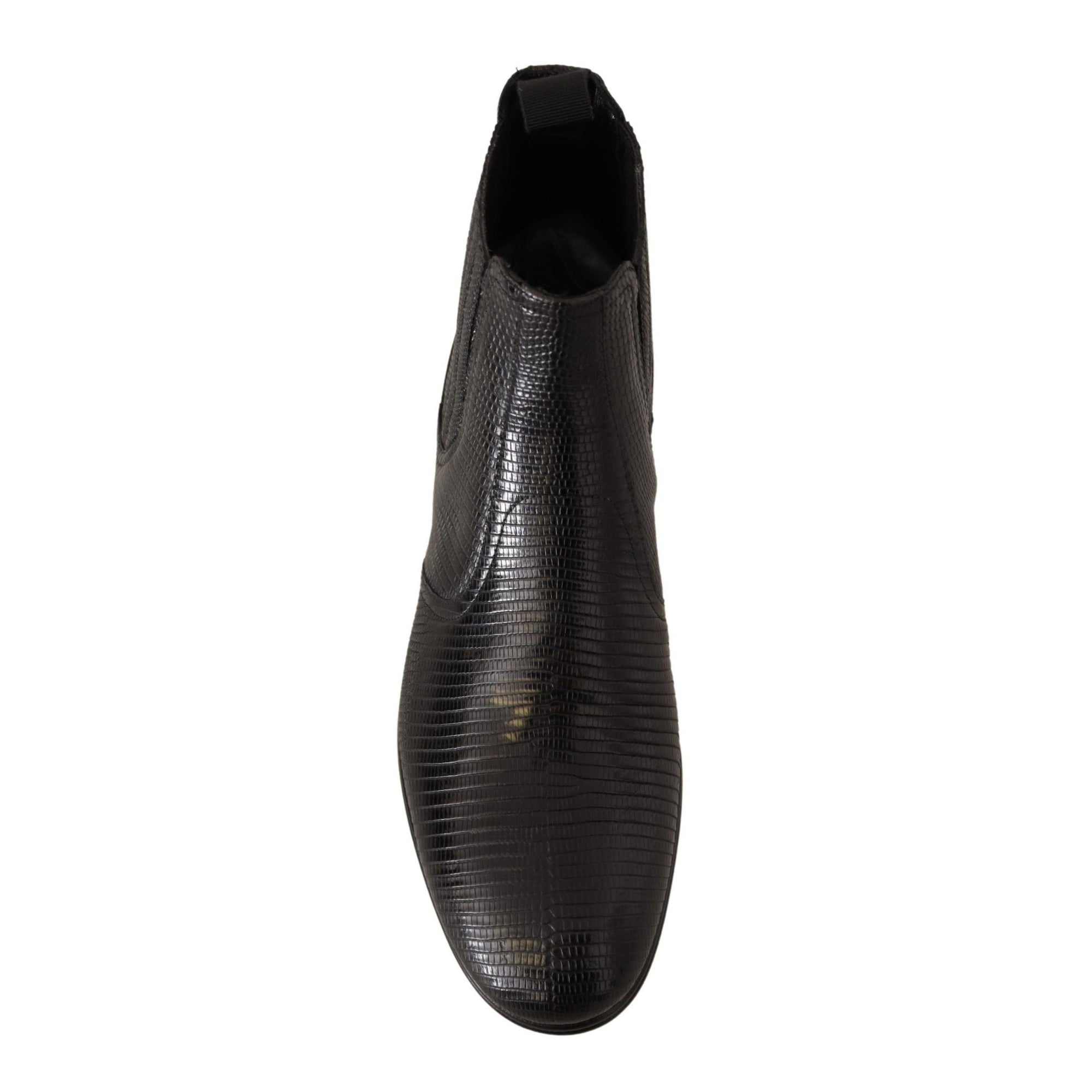 Dolce &amp; Gabbana Elegant Black Leather Lizard Skin Derby Boots
