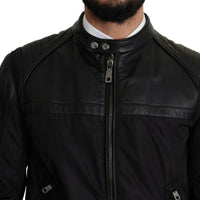 Dolce & Gabbana Elegant Black Bomber with Leather Accents