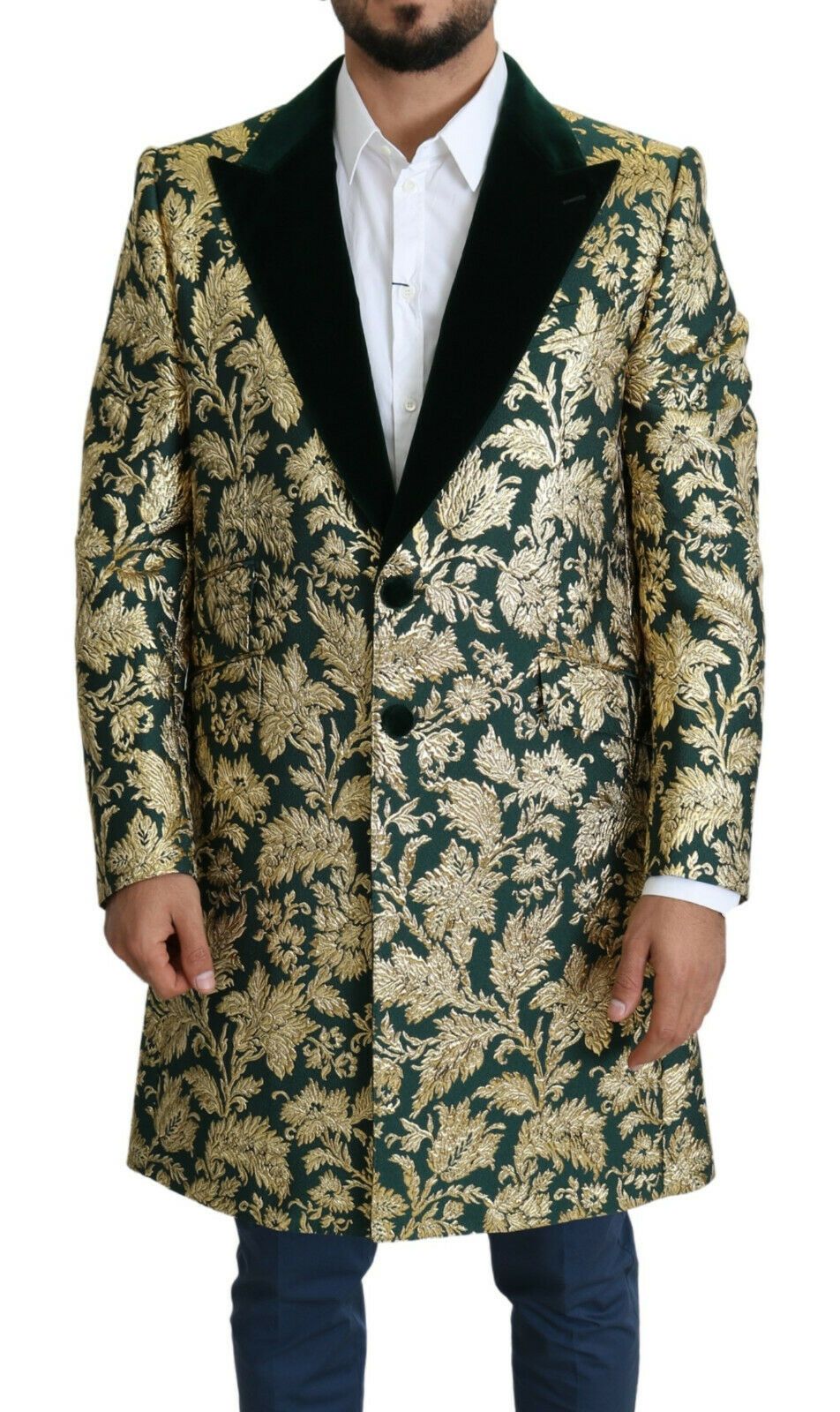 Dolce &amp; Gabbana Elegant Gold Green Jacquard Sicilia Jacket