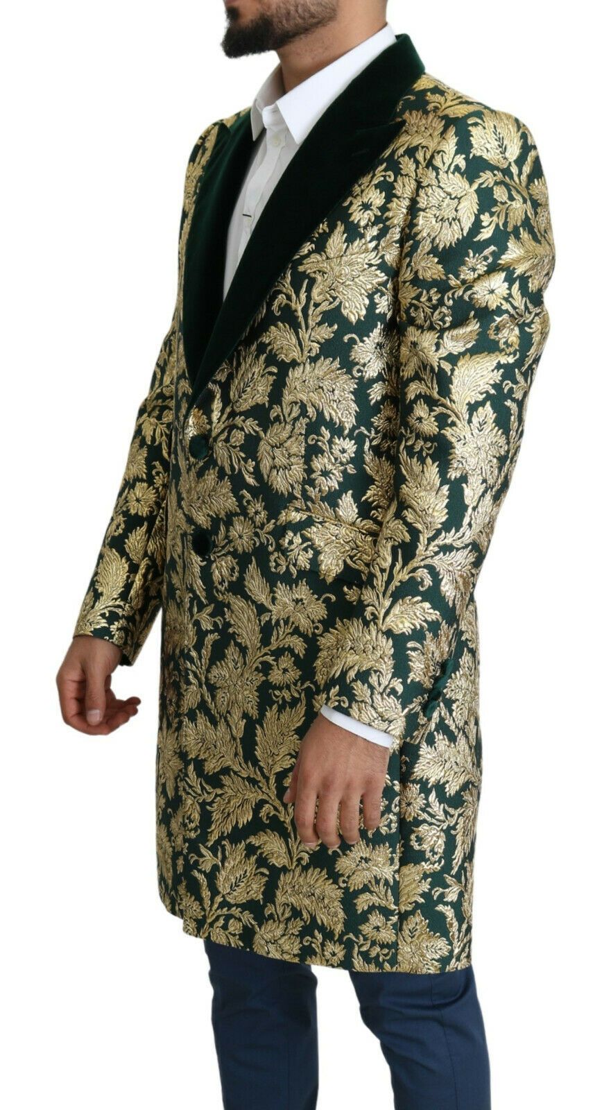 Dolce &amp; Gabbana Elegant Gold Green Jacquard Sicilia Jacket