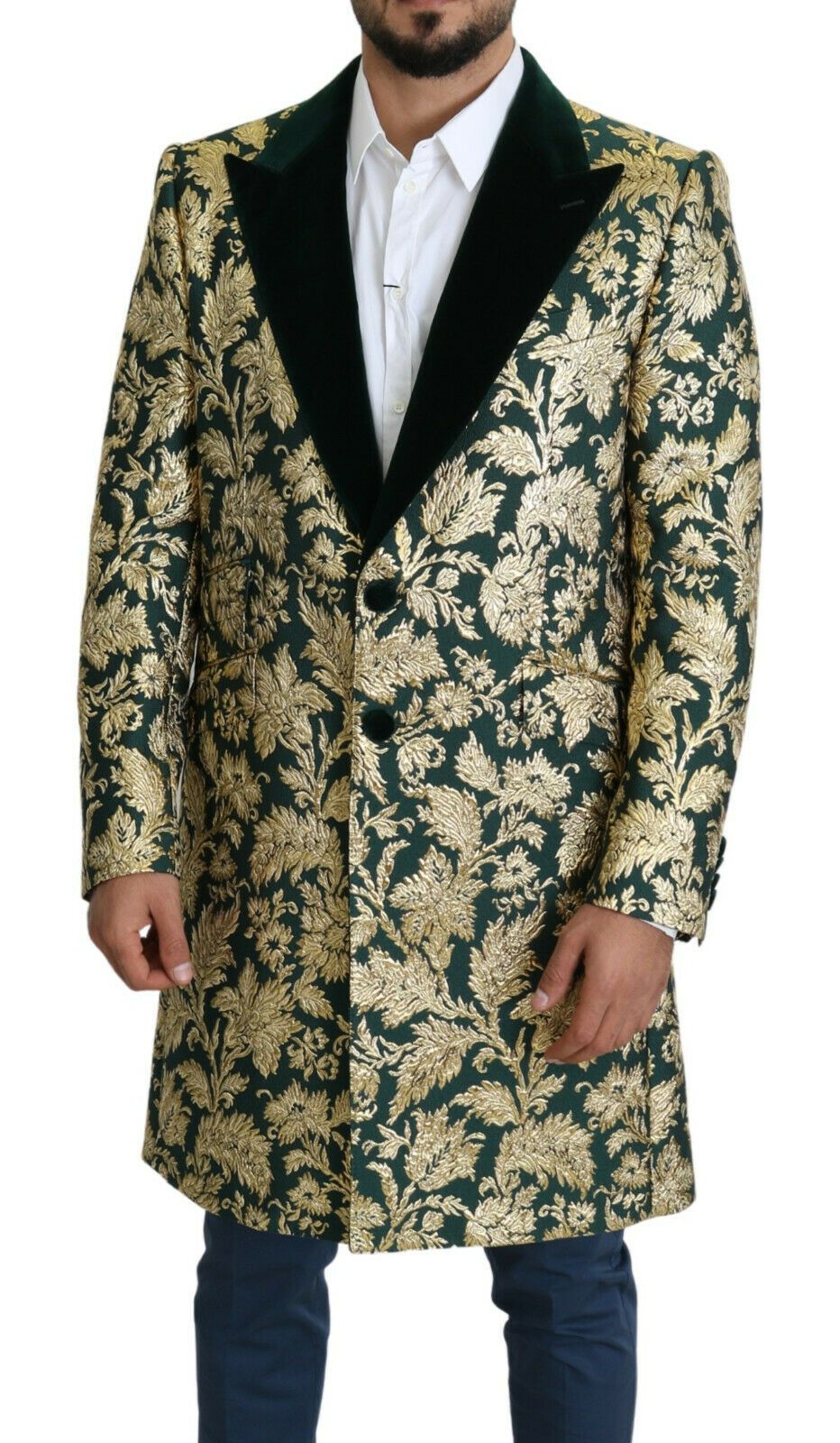 Dolce &amp; Gabbana Elegant Gold Green Jacquard Sicilia Jacket