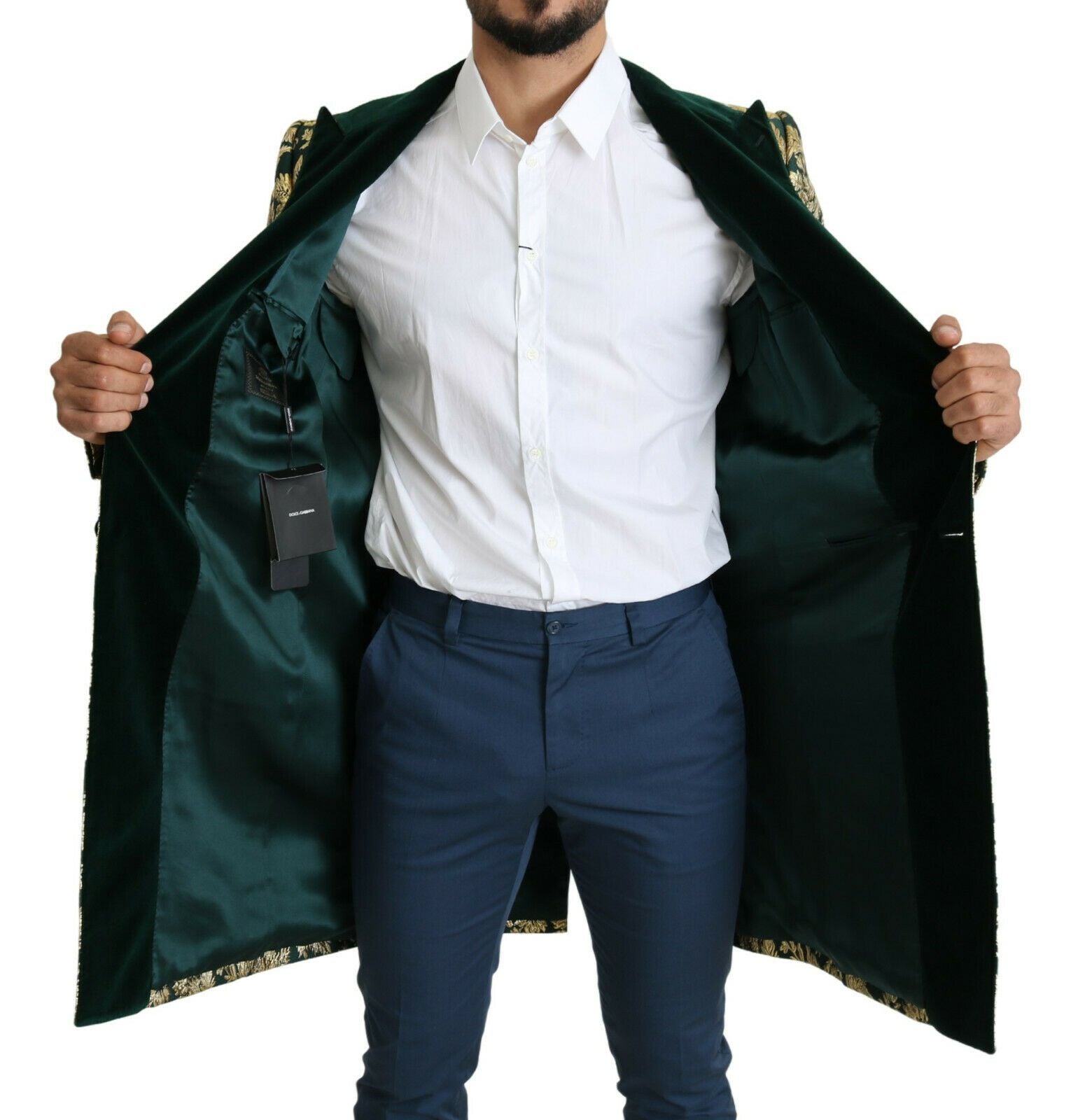 Dolce &amp; Gabbana Elegant Gold Green Jacquard Sicilia Jacket