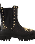 Dolce & Gabbana Studded Leather Combat Boots with Embroidery