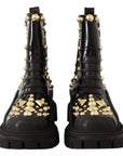 Dolce & Gabbana Studded Leather Combat Boots with Embroidery