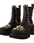 Dolce & Gabbana Studded Leather Combat Boots with Embroidery