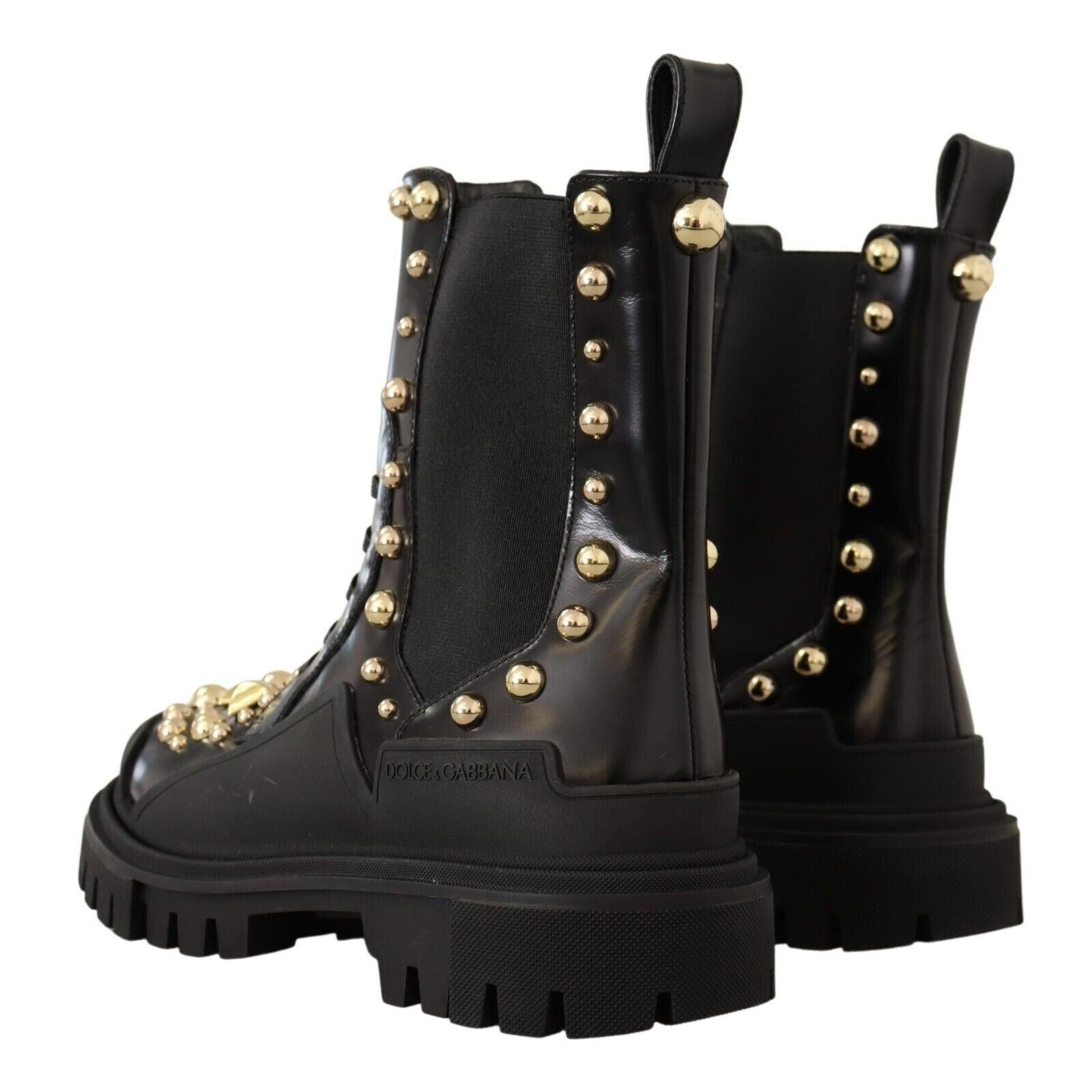 Dolce &amp; Gabbana Studded Leather Combat Boots with Embroidery
