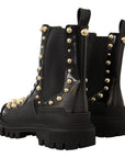 Dolce & Gabbana Studded Leather Combat Boots with Embroidery