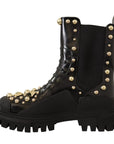 Dolce & Gabbana Studded Leather Combat Boots with Embroidery