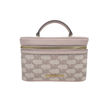 Michael Kors Jet Set Medium Powder Blush Jacquard Canvas Zip Trunk Crossbody Bag