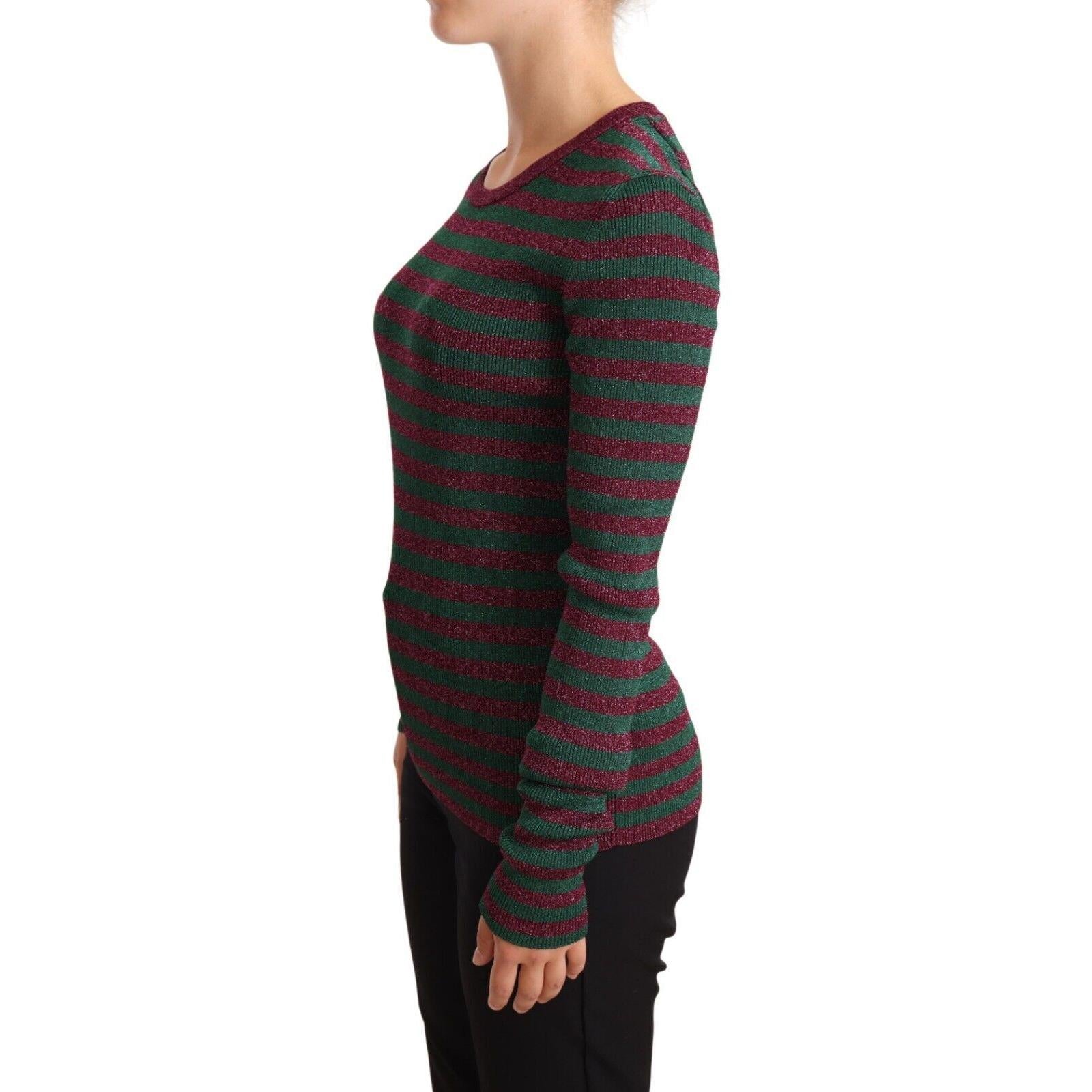 Dolce &amp; Gabbana Elegant Maroon and Green Striped Crewneck Sweater