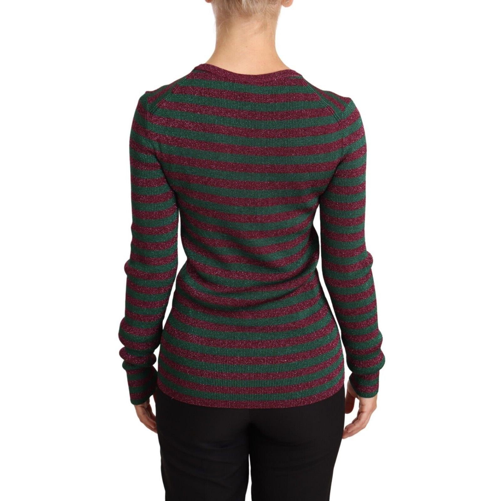 Dolce &amp; Gabbana Elegant Maroon and Green Striped Crewneck Sweater