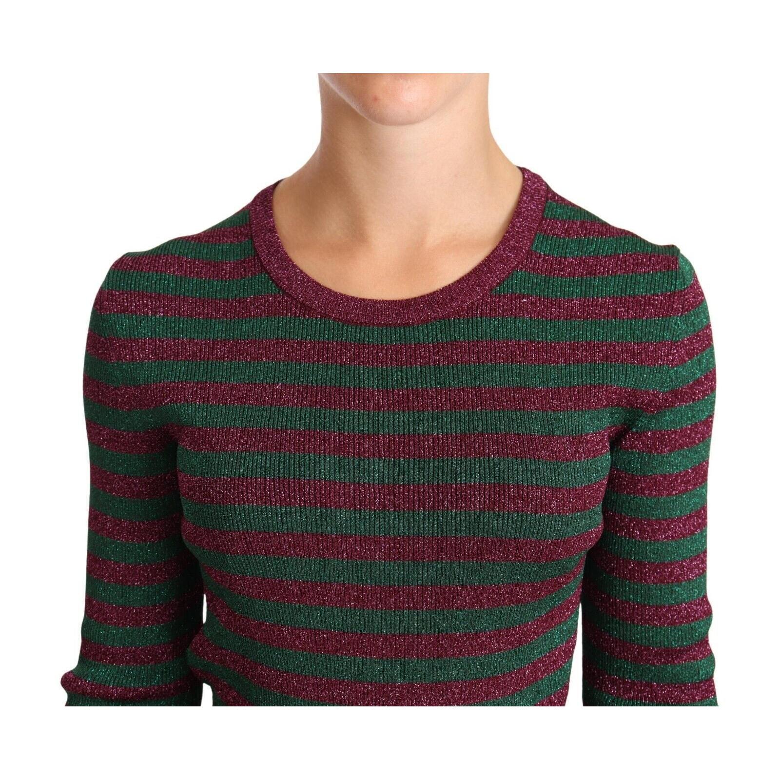 Dolce &amp; Gabbana Elegant Maroon and Green Striped Crewneck Sweater