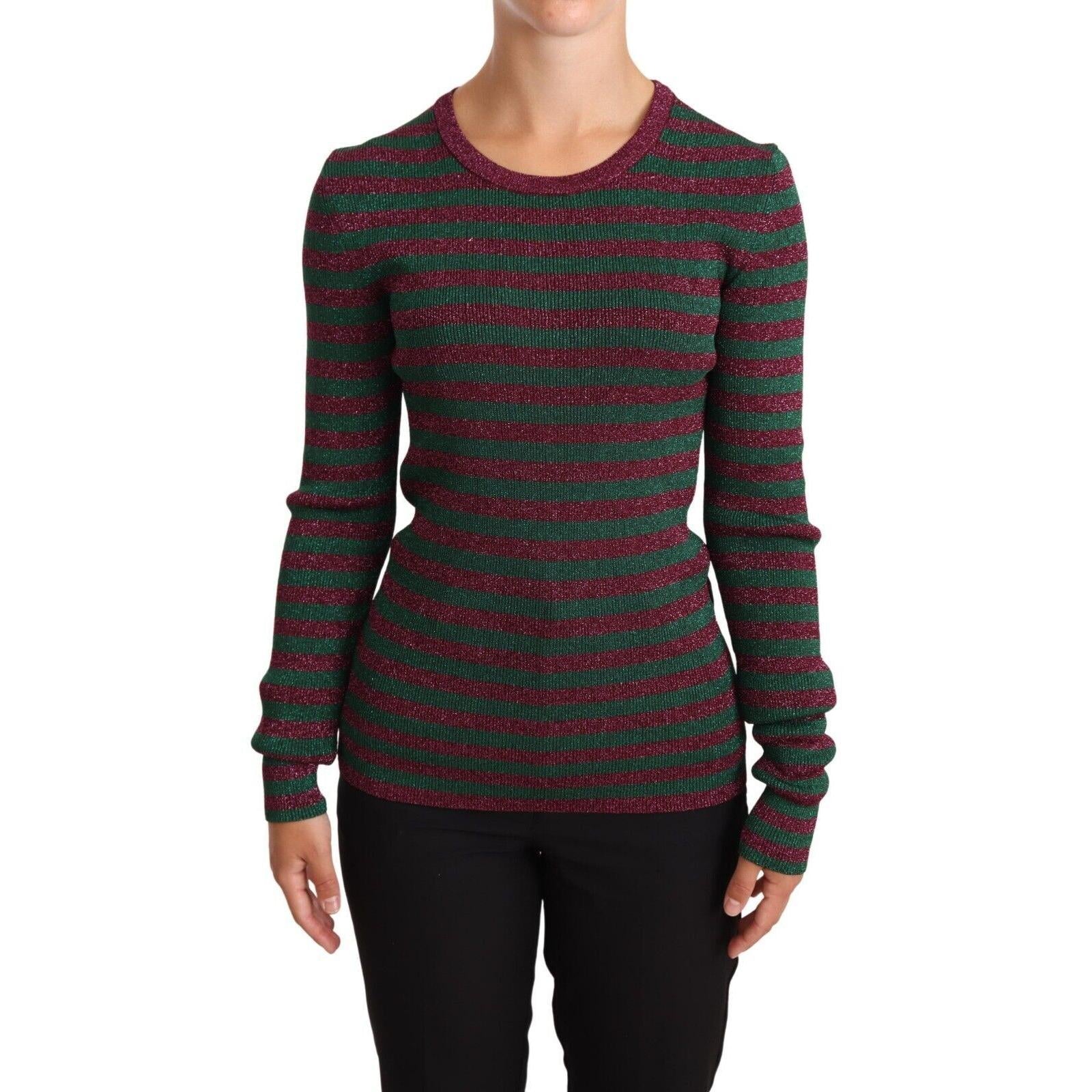 Dolce &amp; Gabbana Elegant Maroon and Green Striped Crewneck Sweater