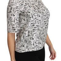 Dolce & Gabbana Elegant Trumpet Print Silk Blouse Top