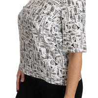 Dolce & Gabbana Elegant Trumpet Print Silk Blouse Top