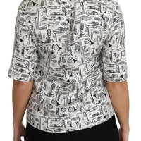 Dolce & Gabbana Elegant Trumpet Print Silk Blouse Top