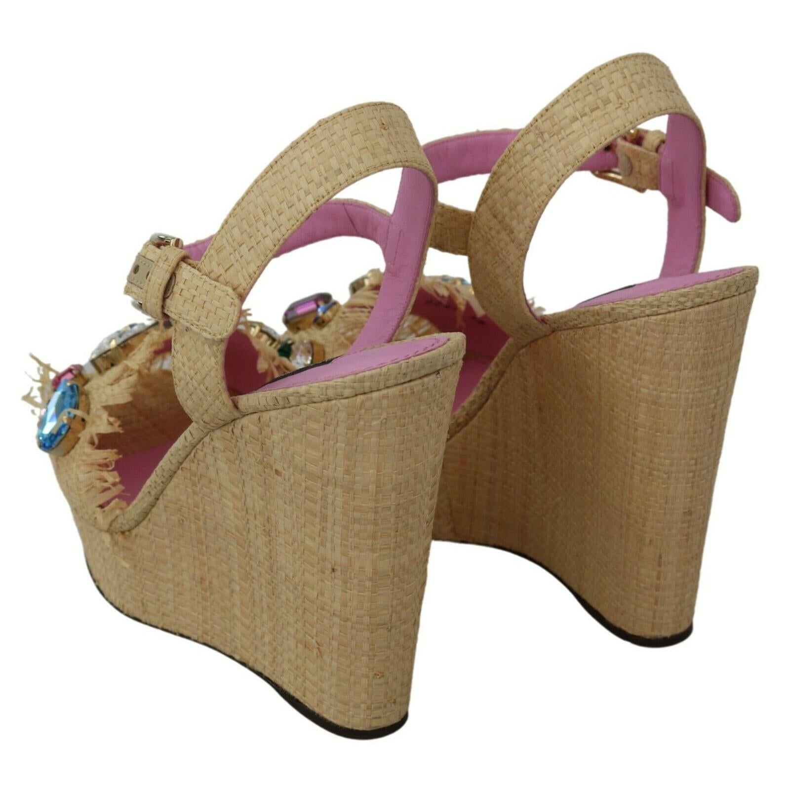 Dolce &amp; Gabbana Beige Silk Strap Wedge Sandals