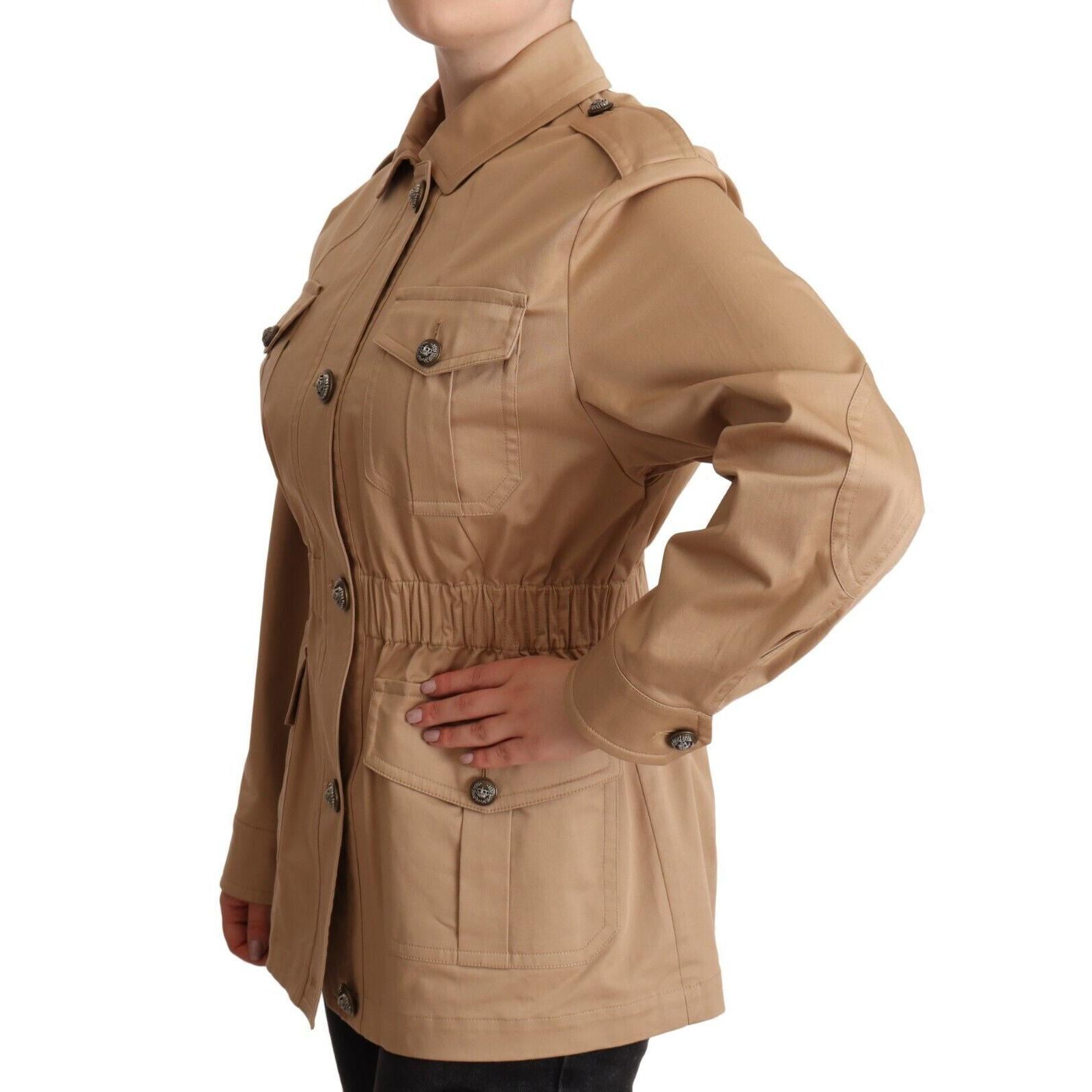 Dolce &amp; Gabbana Chic Beige Button Down Coat with Embellishments