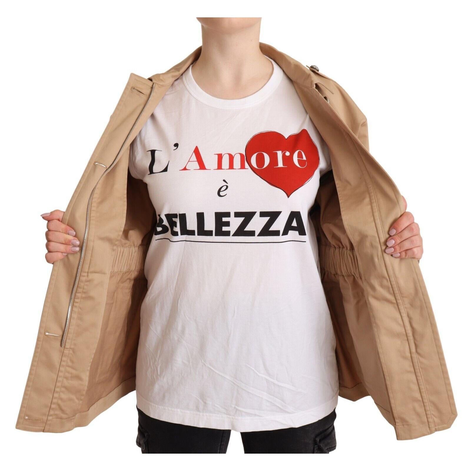 Dolce &amp; Gabbana Chic Beige Button Down Coat with Embellishments