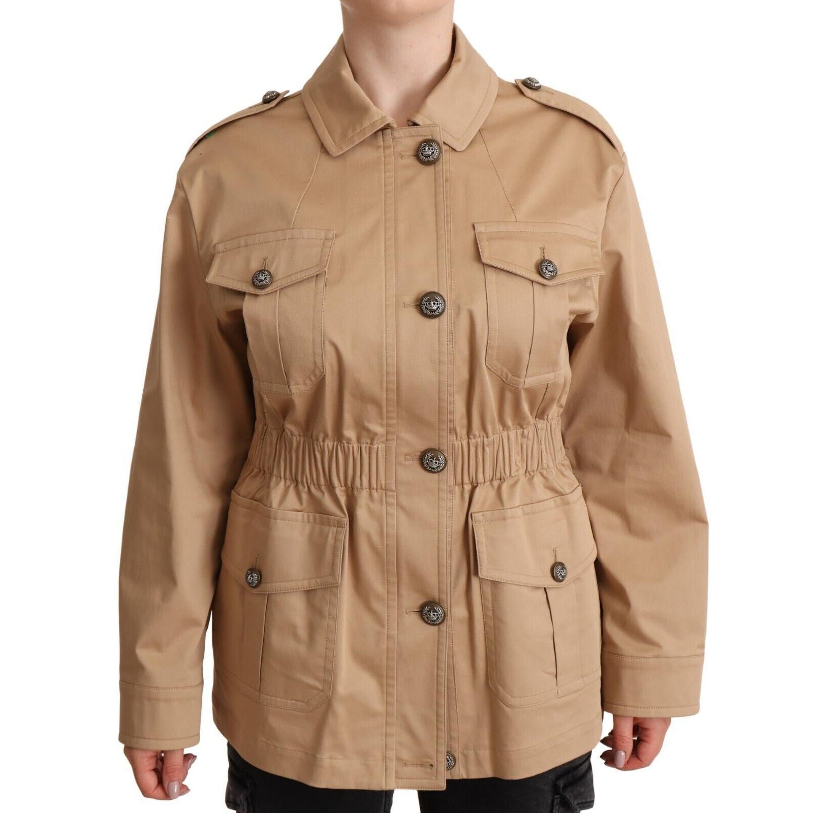 Dolce &amp; Gabbana Chic Beige Button Down Coat with Embellishments