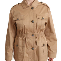 Dolce & Gabbana Chic Beige Button Down Coat with Embellishments