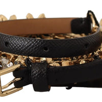 Dolce & Gabbana Elegant Crystal Daisy Chain Leather Belt