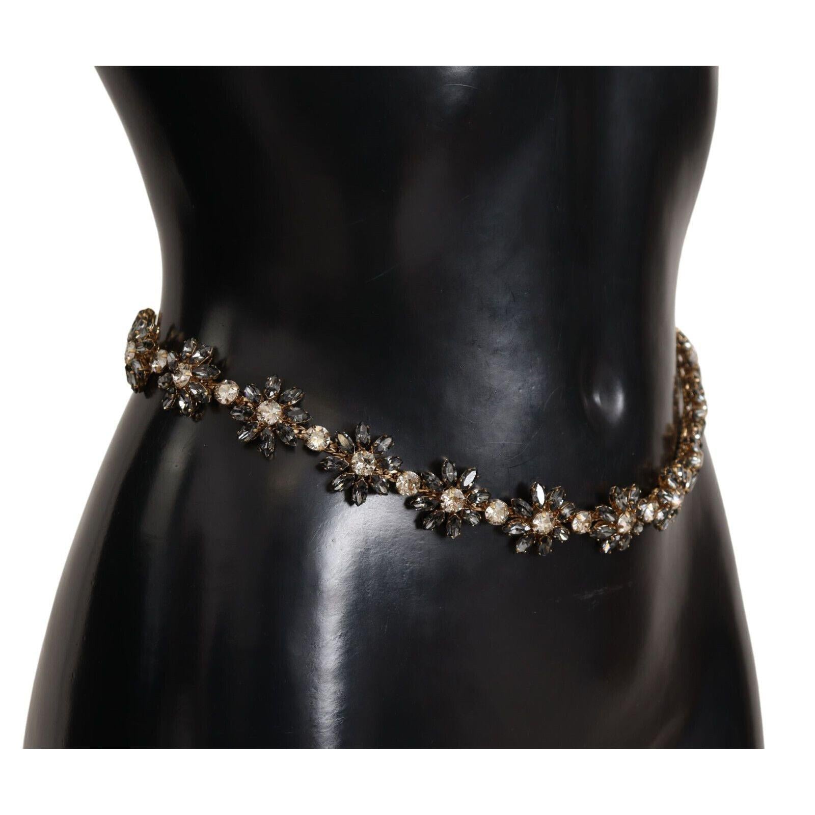 Dolce &amp; Gabbana Elegant Crystal Daisy Chain Leather Belt