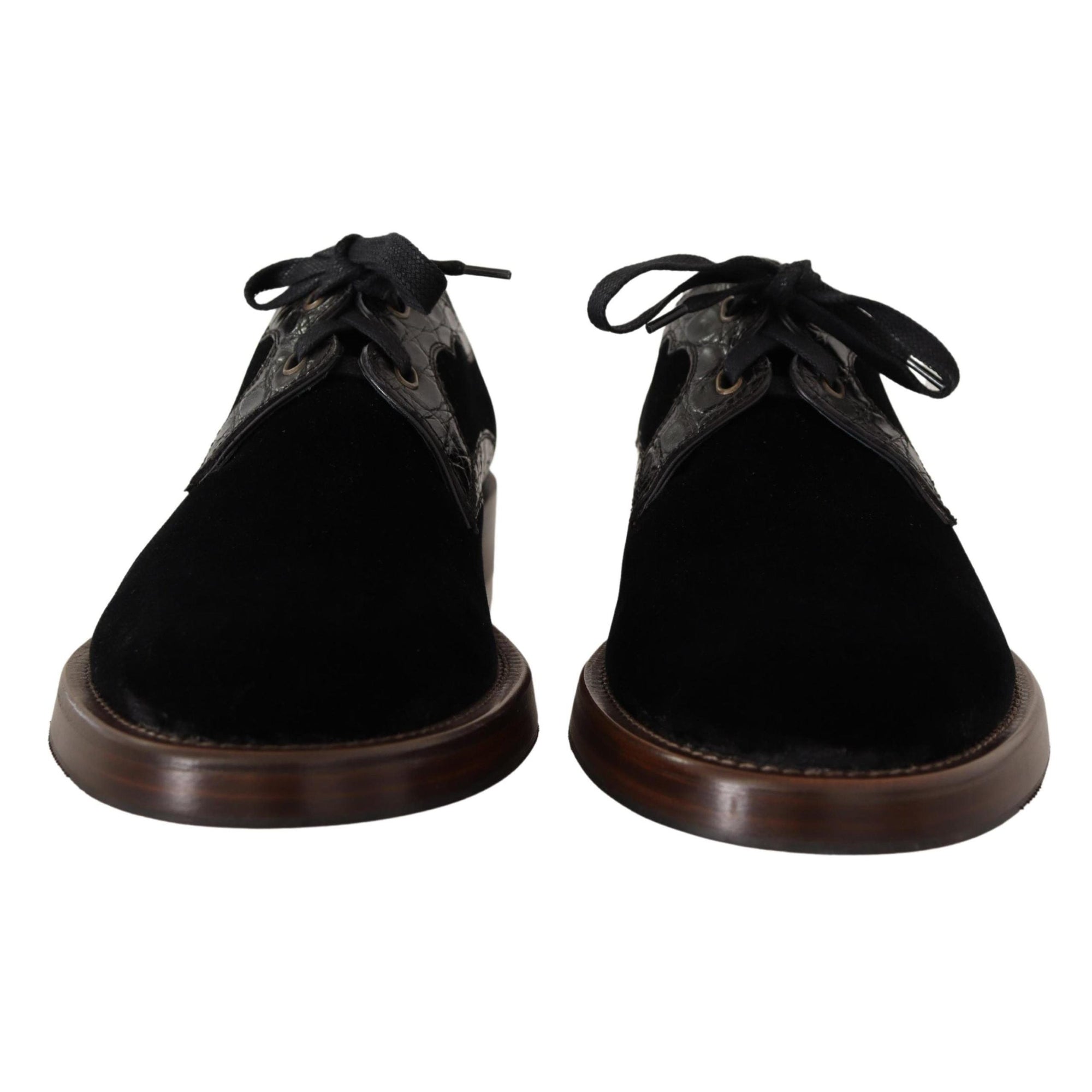 Dolce &amp; Gabbana Elegant Black Velvet &amp; Exotic Leather Dress Shoes