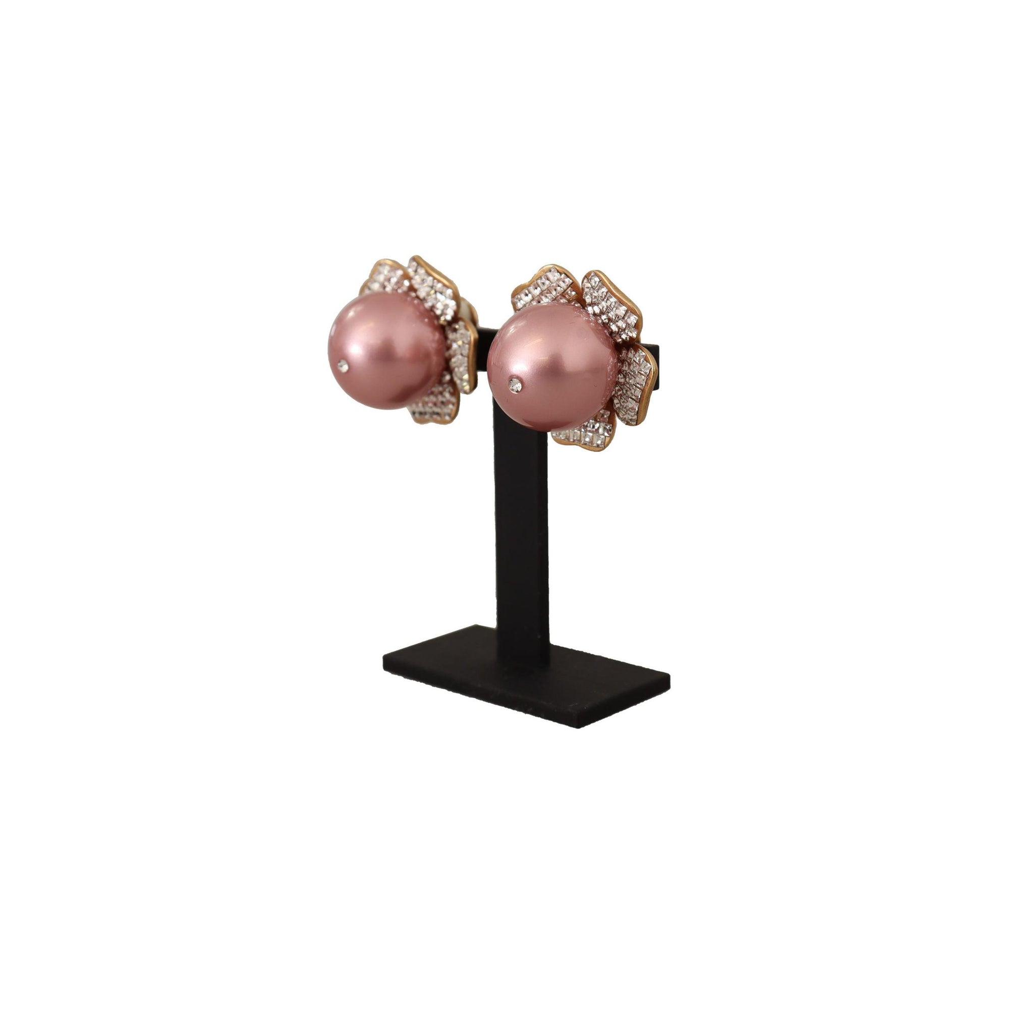Dolce &amp; Gabbana Elegant Floral Crystal Pearl Clip-On Earrings