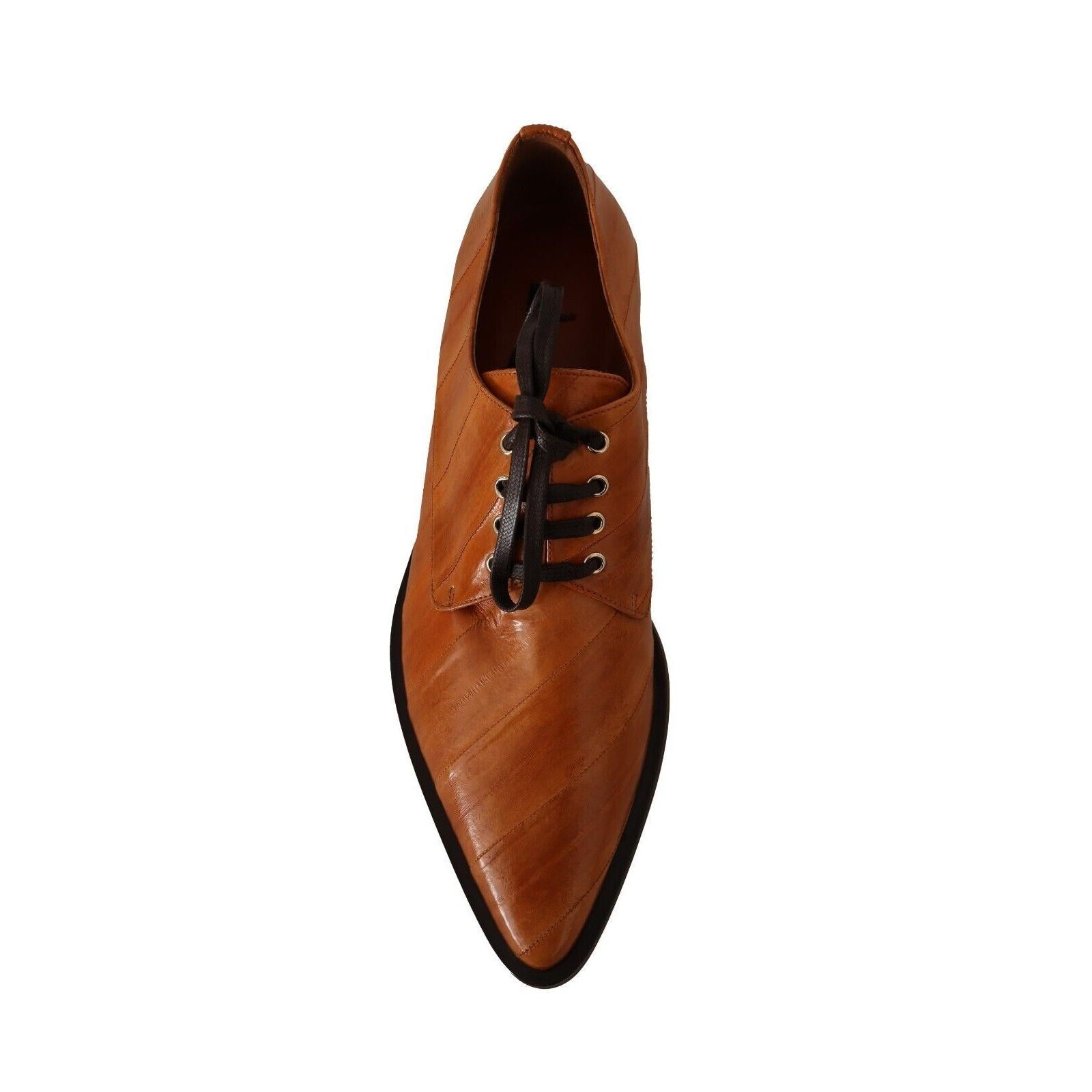 Dolce &amp; Gabbana Elegant Eel Leather Lace-Up Formal Flats