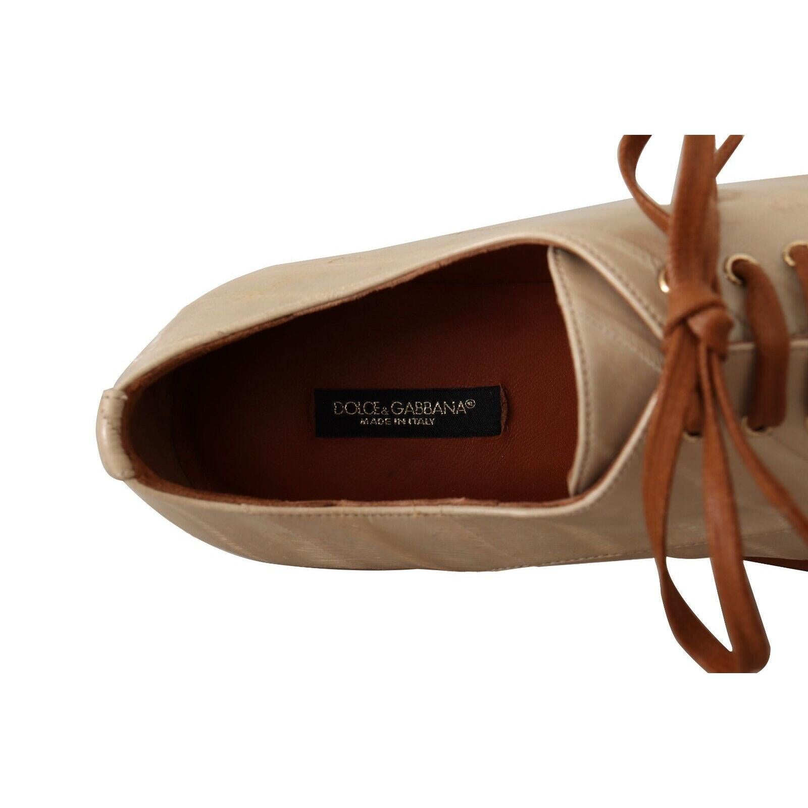 Dolce &amp; Gabbana Elegant Beige Eel Leather Formal Flats