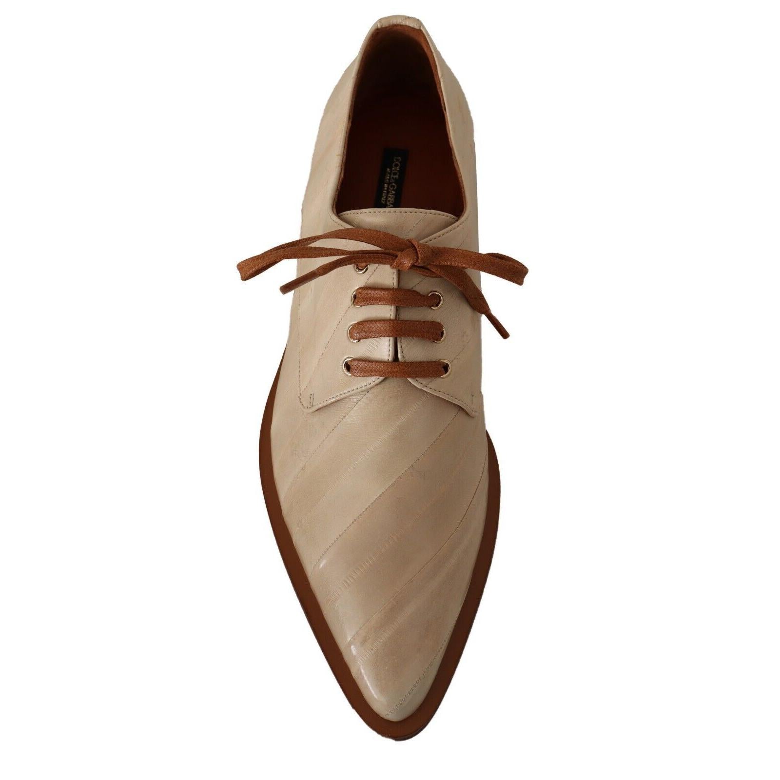 Dolce &amp; Gabbana Elegant Beige Eel Leather Formal Flats